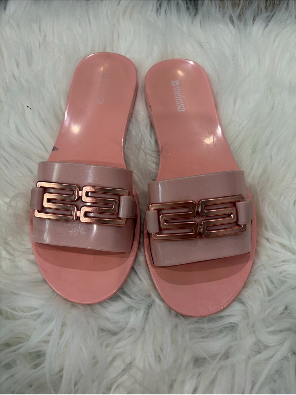 Melissa Pink Slide Sandals with Rose Gold Buckle